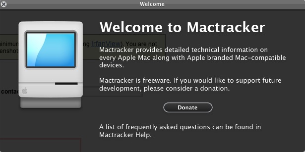 Mactracker 5.3 : Welcome screen