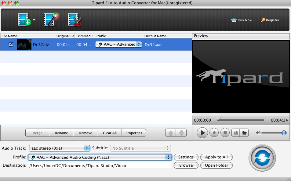 Tipard FLV to Audio Converter for Mac 3.6 : Main window