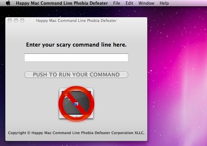 Happy Mac Command Line Phobia Defeater 1.0 : Main window