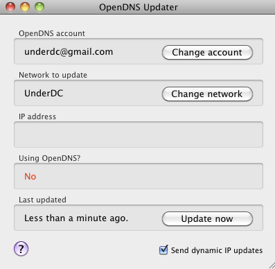 OpenDNS Updater 3.0 : Main window