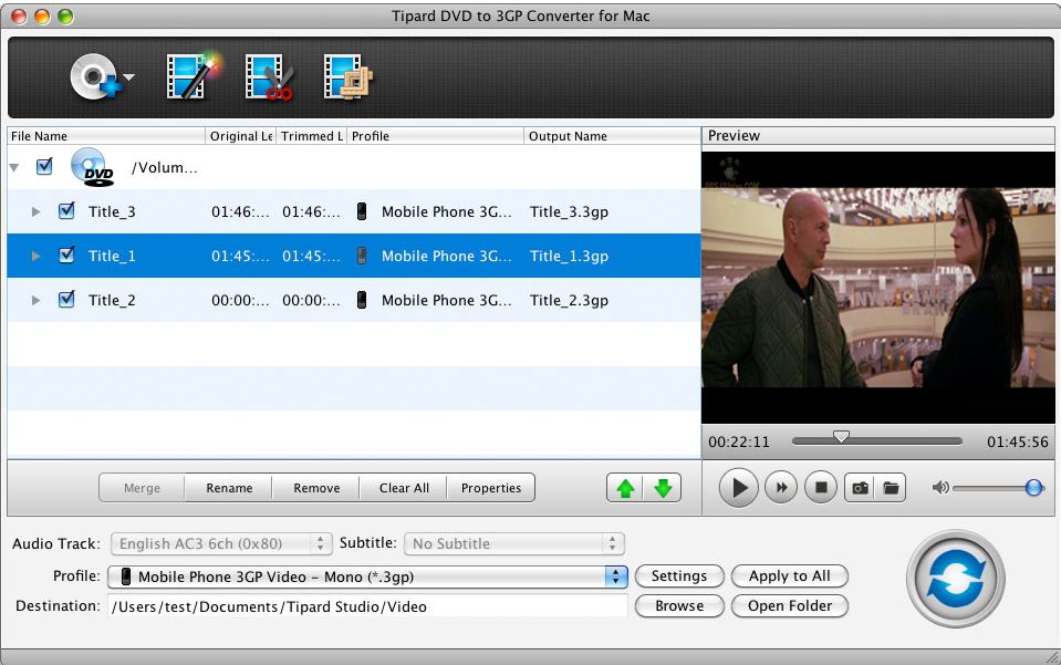 Tipard DVD to 3GP Converter for Mac 1.0 : General view