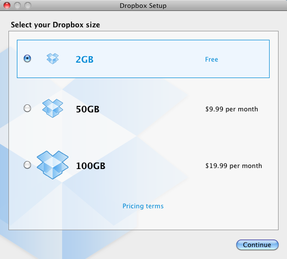 Dropbox 1.0 : Backup Size Options