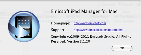 Emicsoft iPad Manager for Mac 3.1 : About window