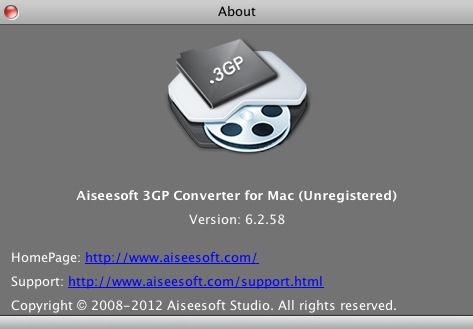 Aiseesoft 3GP Converter for Mac 6.2 : About window