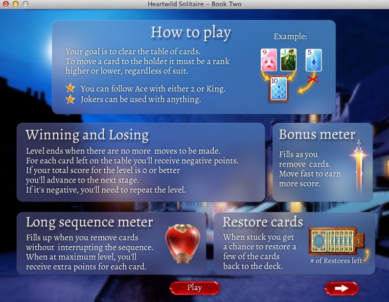 Heartwild Solitaire - Book Two 3.1 : How To Play Window