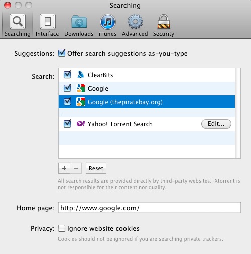 Xtorrent : Preferences