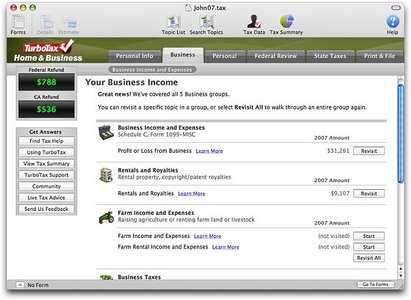 TurboTax Home Business 2010 1.0 : Main interface