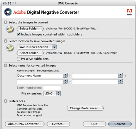 Adobe DNG Converter 6.1 : Main interface
