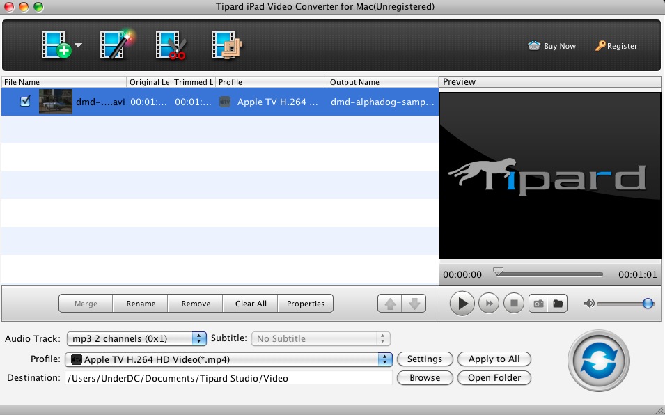Tipard iPad Video Converter for Mac 3.6 : Main window