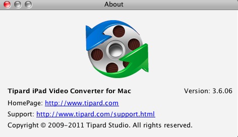 Tipard iPad Video Converter for Mac 3.6 : About window