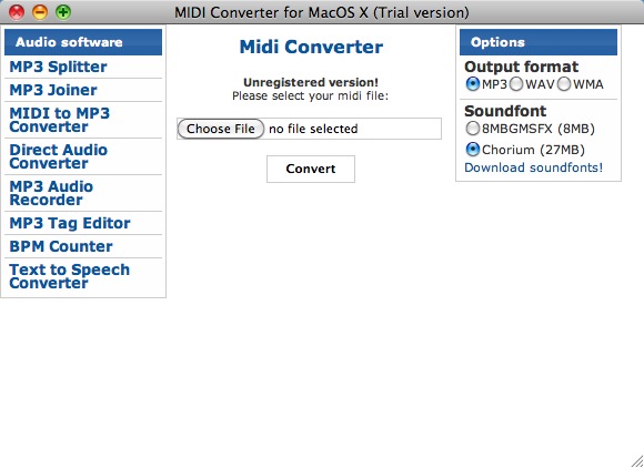 MIDI Converter for Mac OS X 1.0 : Main window
