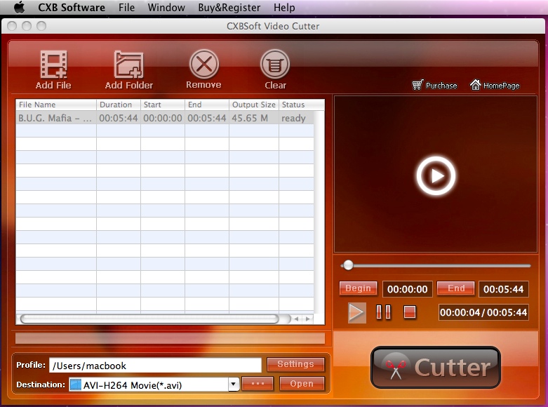 CXBSoft Video Cutter 1.0 : Main window