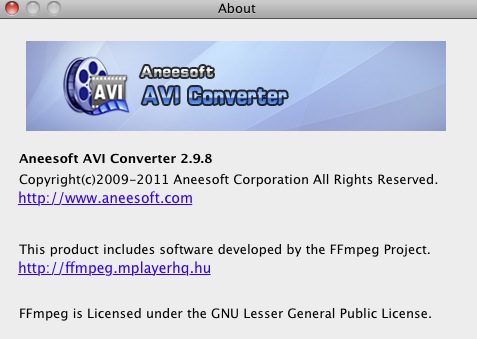 Aneesoft AVI Converter 2.9 : About window