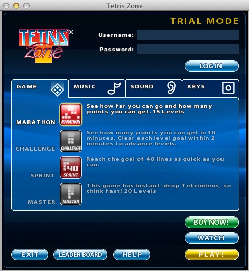 Tetris Zone 1.2 : Main menu