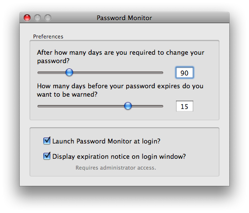 Password Monitor 1.1 : Main window
