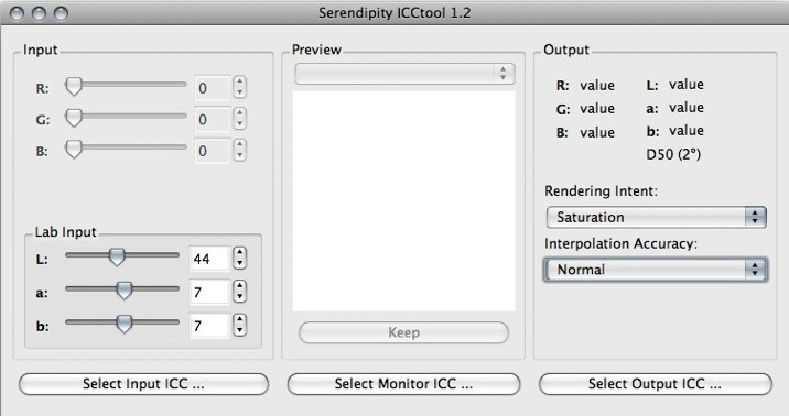Serendipity ICCtool 1.2 : Main window