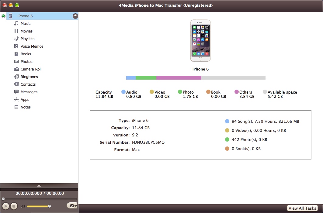 4Media iPhone to Mac Transfer 5.7 : Main Window