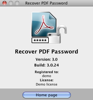 Recover PDF Password 3.0 : About window