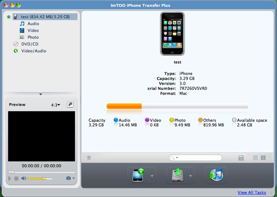ImTOO iPhone Transfer Plus 3.0 : Main Window