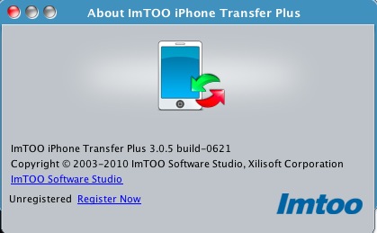 ImTOO iPhone Transfer Plus 3.0 : About window
