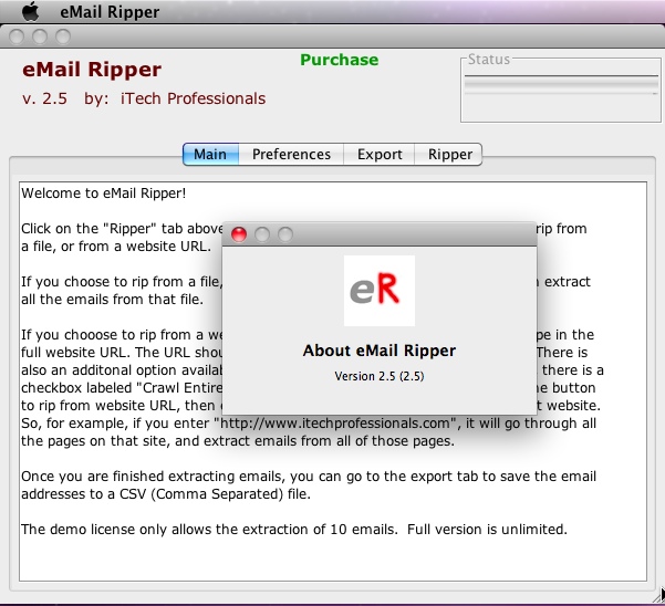 eMail Ripper 2.5 : Main window