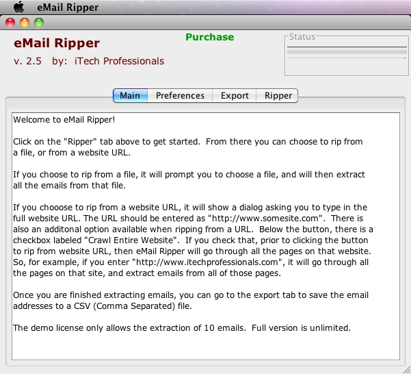 eMail Ripper 2.5 : Main window