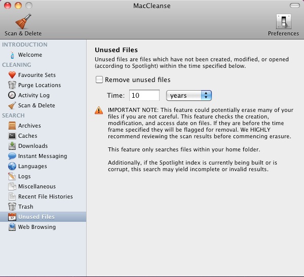 MacCleanse 2.1 : Unused files