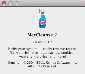 MacCleanse 2.1 : About window