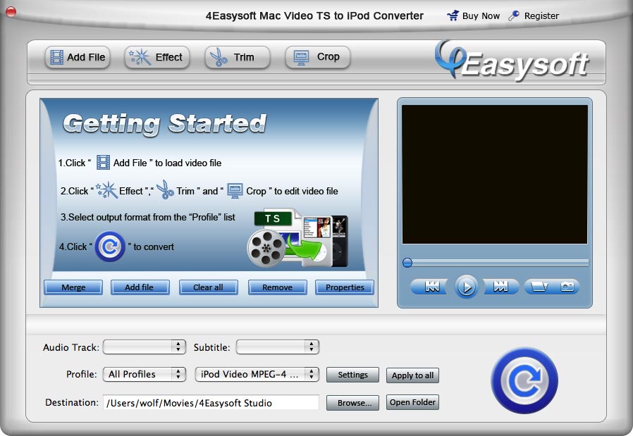 4Easysoft Mac Video TS to iPod Converter 1.0 : Main Window