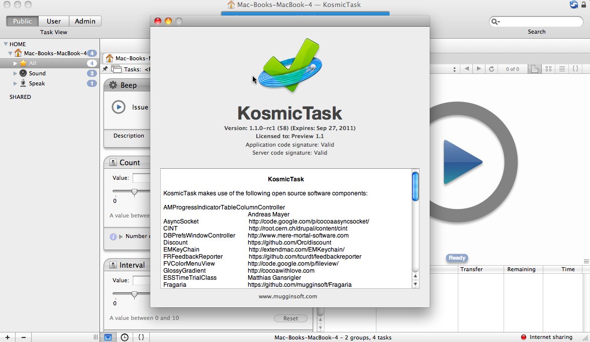 KosmicTask 1.1 : Main window