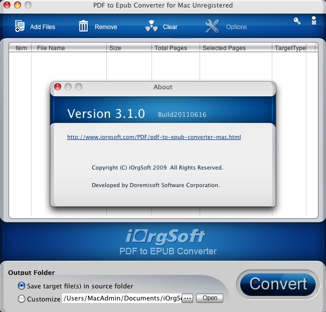 PDF to Epub Converter for Mac 3.1 : Main Window
