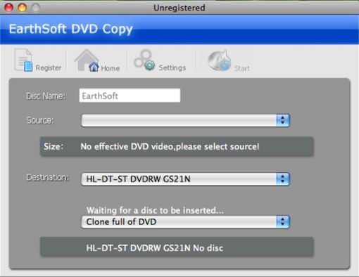 EarthSoft DVD Copy 1.0 : Main Window