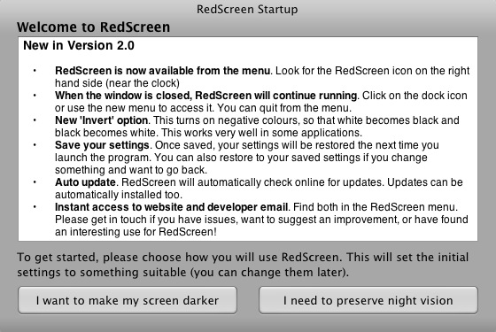 RedScreen 2.0 : Welcome screen