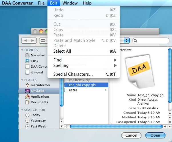DAA Converter 1.3 : Edit menu