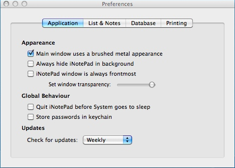 iNotePad 2.4 : Preferences window