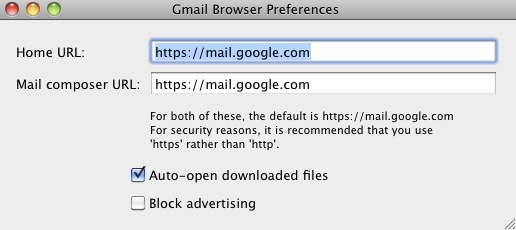 Gmail Browser 0.9 : Preferences