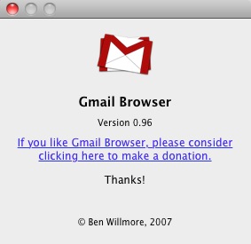 Gmail Browser 0.9 : About window