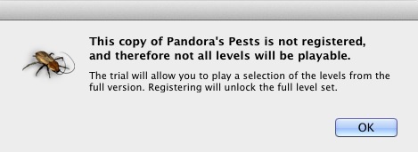 Pandora's Pests 1.0 : Nag screen