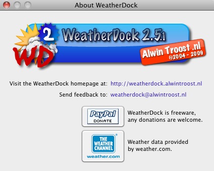 WeatherDock 2.5 : About window