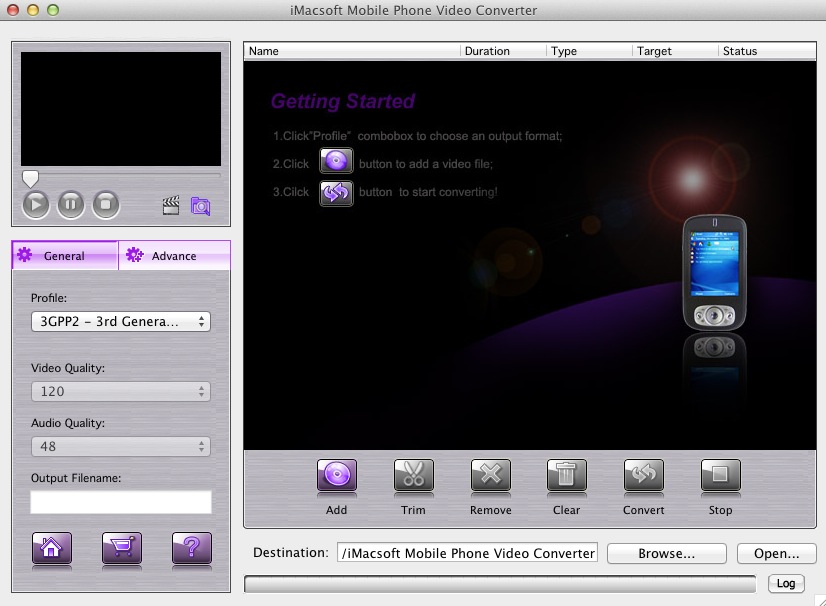 iMacsoft Mobile Phone Video Converter 2.7 : Main window