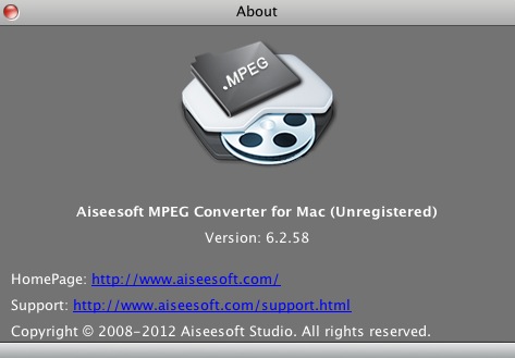 Aiseesoft MPEG Converter for Mac 6.2 : About window