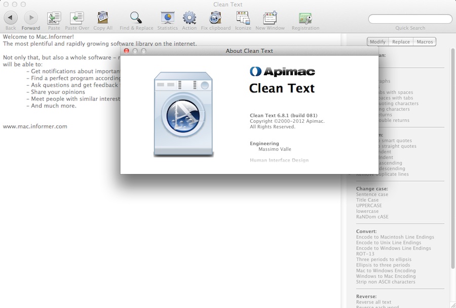 Apimac Clean Text 6.8 : About