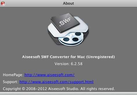 Aiseesoft SWF Converter for Mac 6.2 : About window