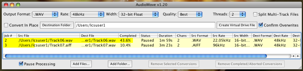 AudioMove 1.2 : Main window