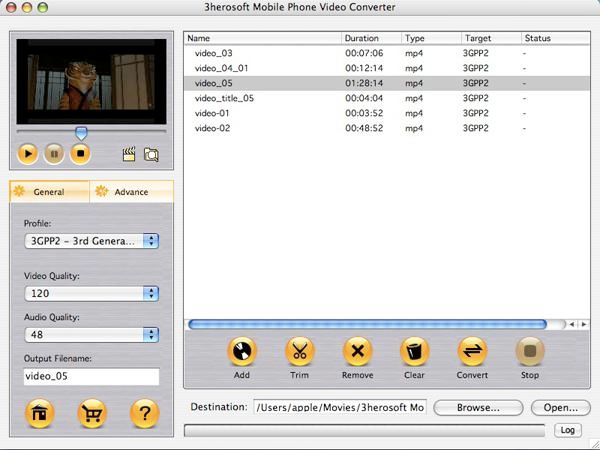 3herosoft Mobile Phone Video Converter 3.0 : Program window