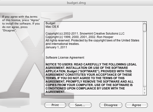 Budget 6.0 : Agreement before installation