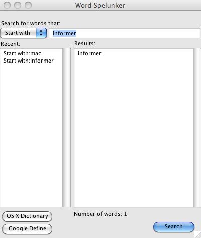 Word Spelunker 1.0 : Main window