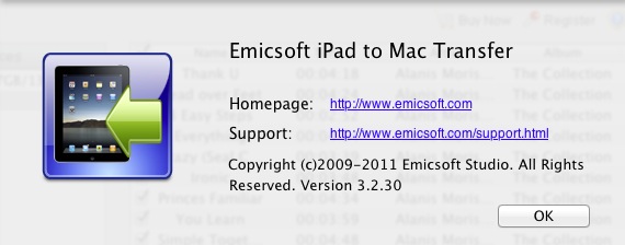 Emicsoft iPad to Mac Transfer 3.2 : About window