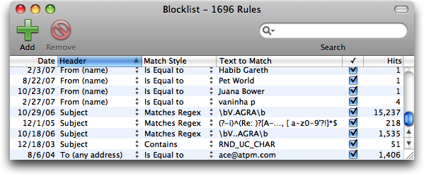 SpamSieve 2.8 : Blocklist