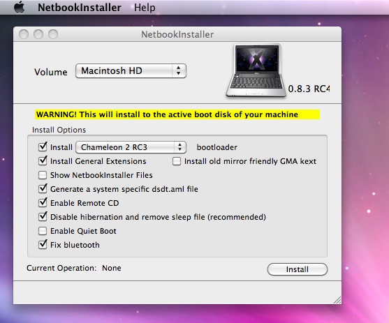 NetbookInstaller RC4 0.8 : Main window